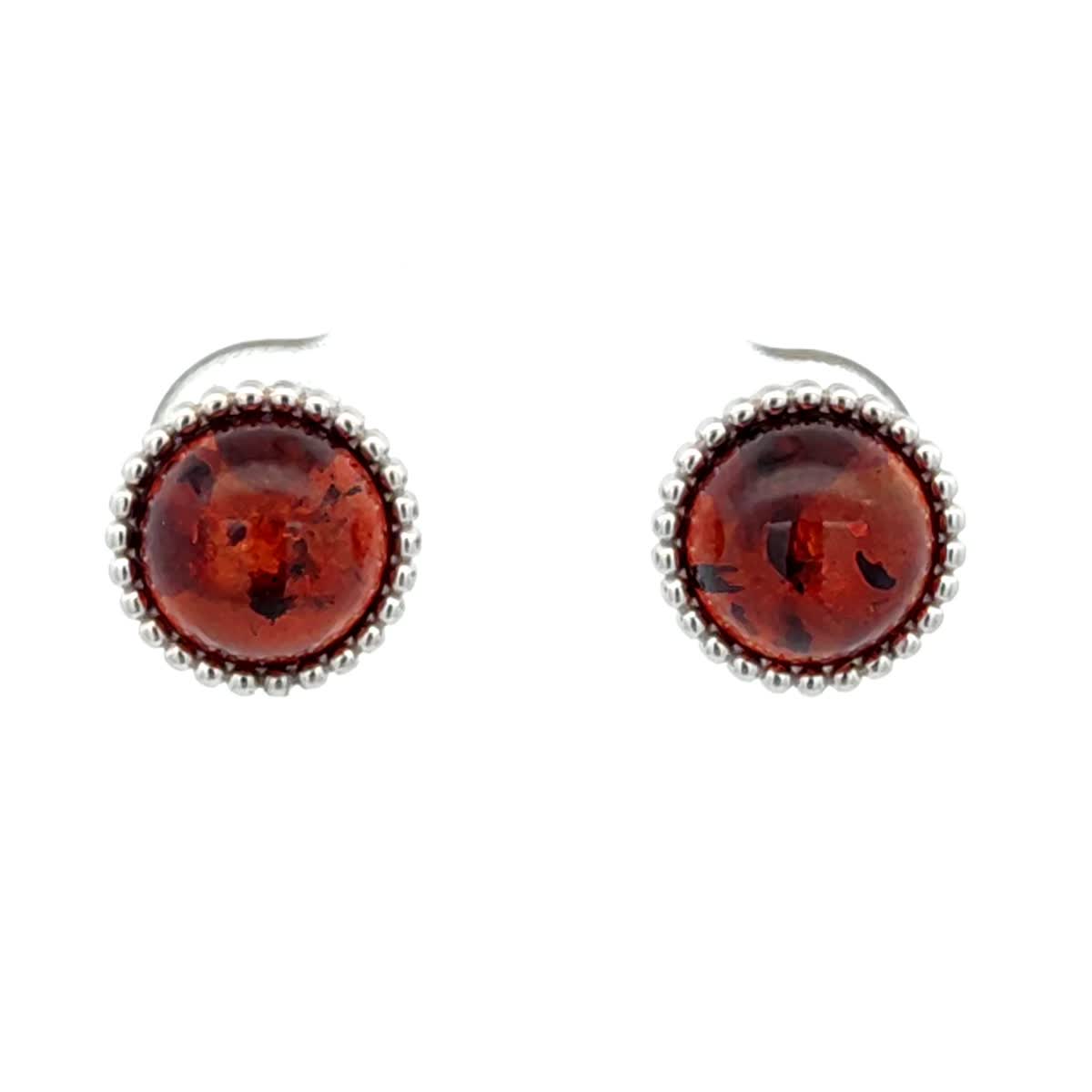 Round Cognac Amber Silver Stud Earrings — DARVIN (Pre-Order)