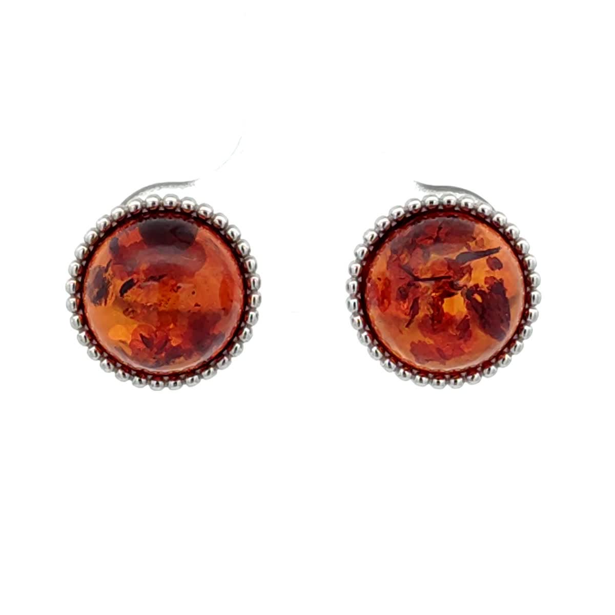 Round Cognac Amber Silver Stud Earrings — DARVIN (Pre-Order)