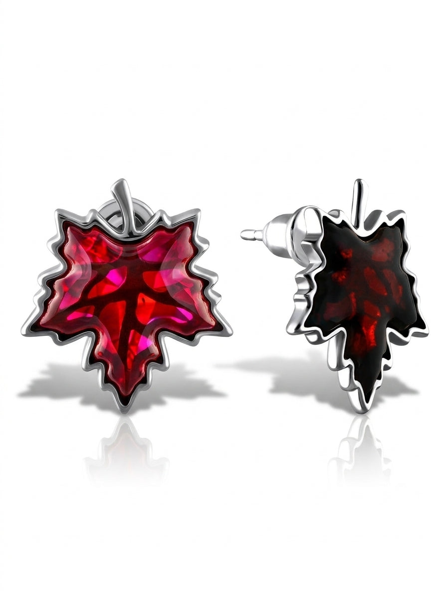 Maple Leaf Cognac Amber Silver Stud Earrings — DARVIN (Pre-Order)