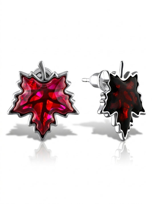 Maple Leaf Cognac Amber Silver Stud Earrings — DARVIN (Pre-Order)