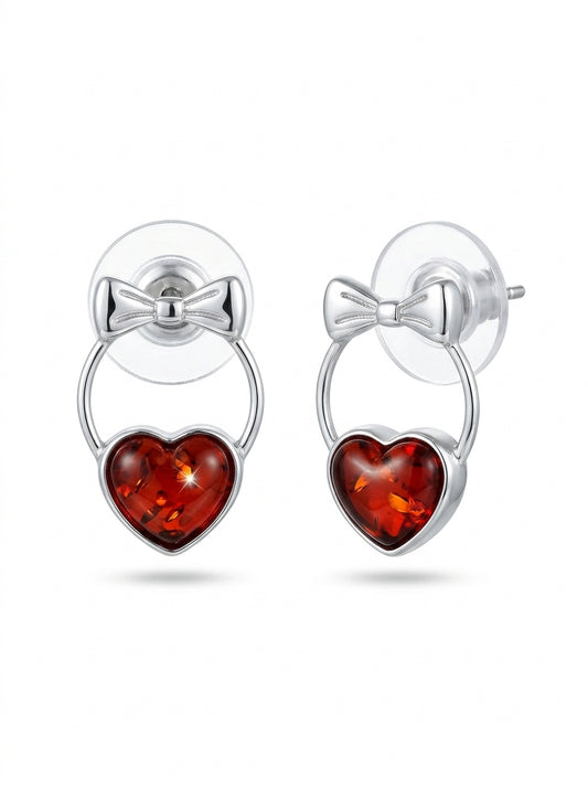 Heart Cognac Amber Silver Stud Earrings — DARVIN (Pre-Order)
