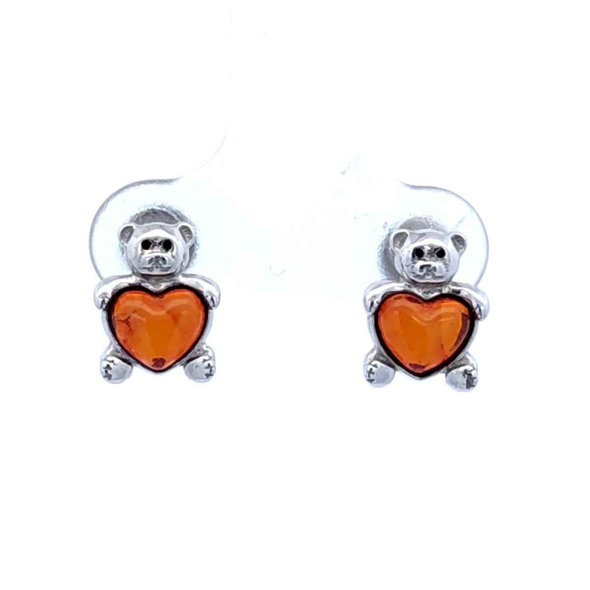 Heart Cognac Amber Silver Stud Earrings — DARVIN (Pre-Order)