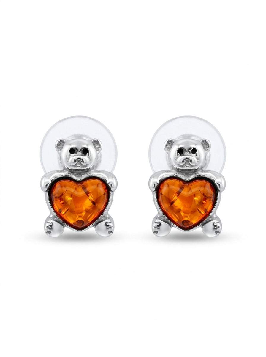 Heart Cognac Amber Silver Stud Earrings — DARVIN (Pre-Order)