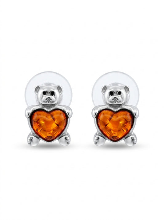 Heart Cognac Amber Silver Stud Earrings — DARVIN (Pre-Order)