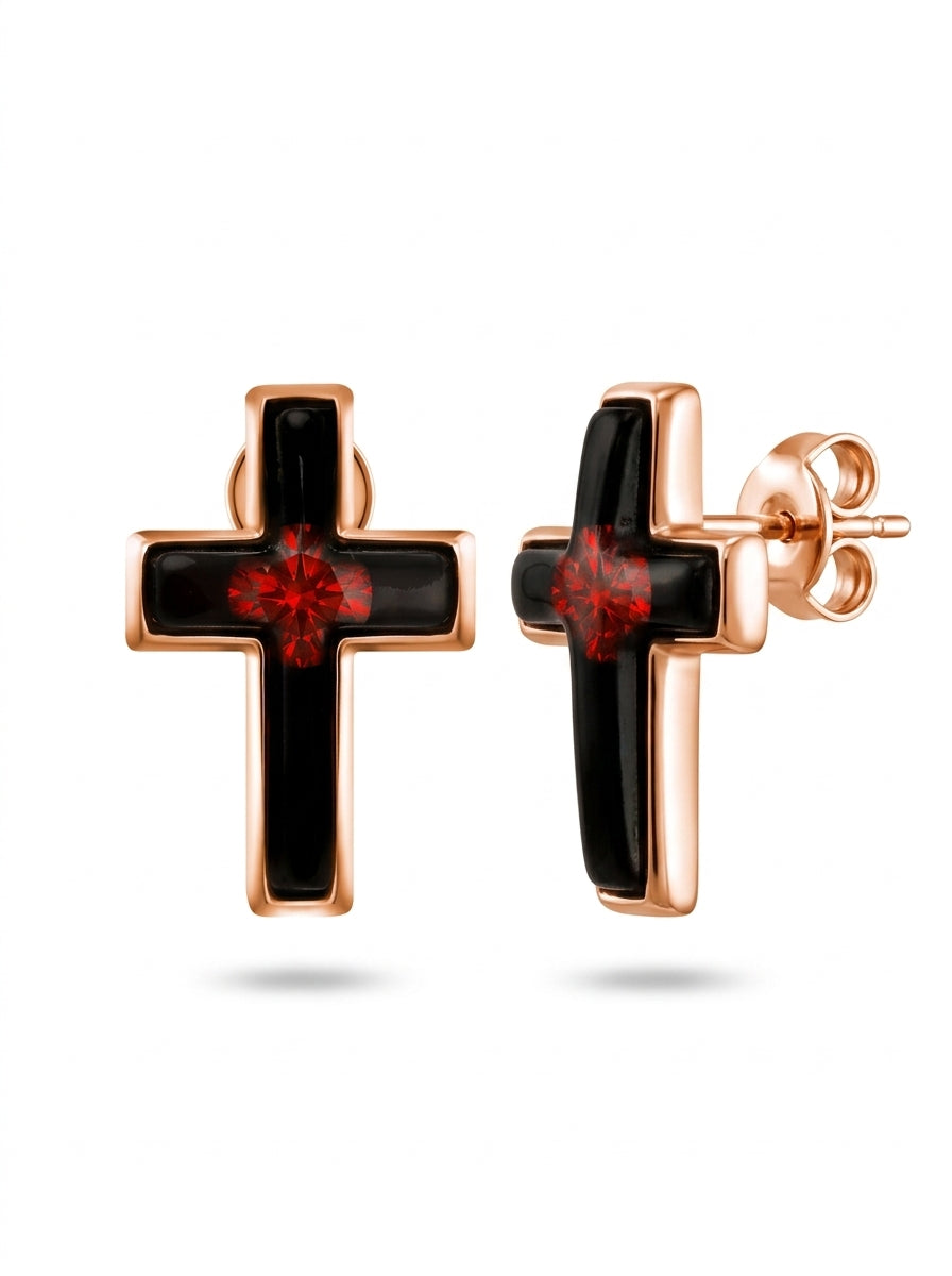Cross Cognac Amber Silver Stud Earrings — DARVIN (Pre-Order)