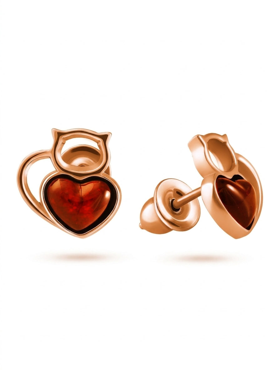 Heart Cognac Amber Silver Stud Earrings — DARVIN (Pre-Order)