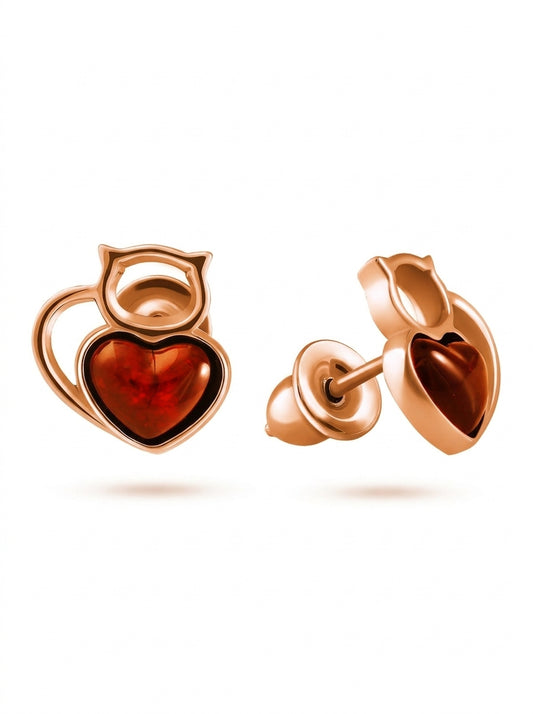 Heart Cognac Amber Silver Stud Earrings — DARVIN (Pre-Order)