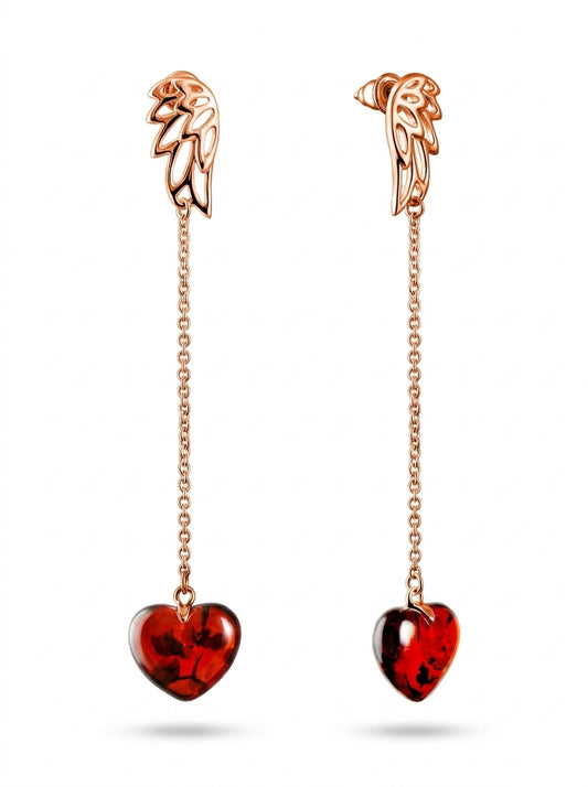 Heart Cognac Amber Silver Stud Earrings — DARVIN (Pre-Order)
