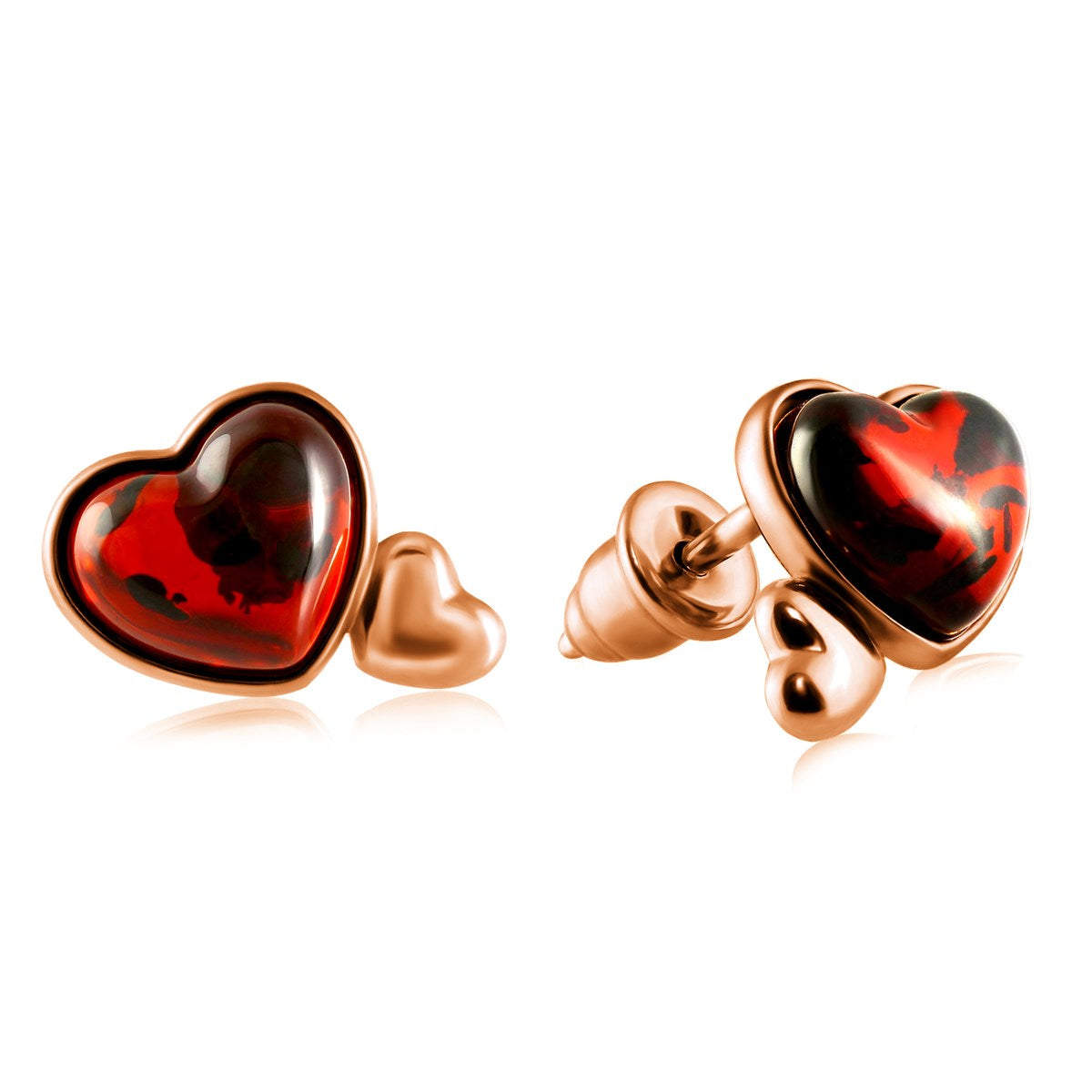 Heart Cognac Amber Silver Stud Earrings — DARVIN (Pre-Order)