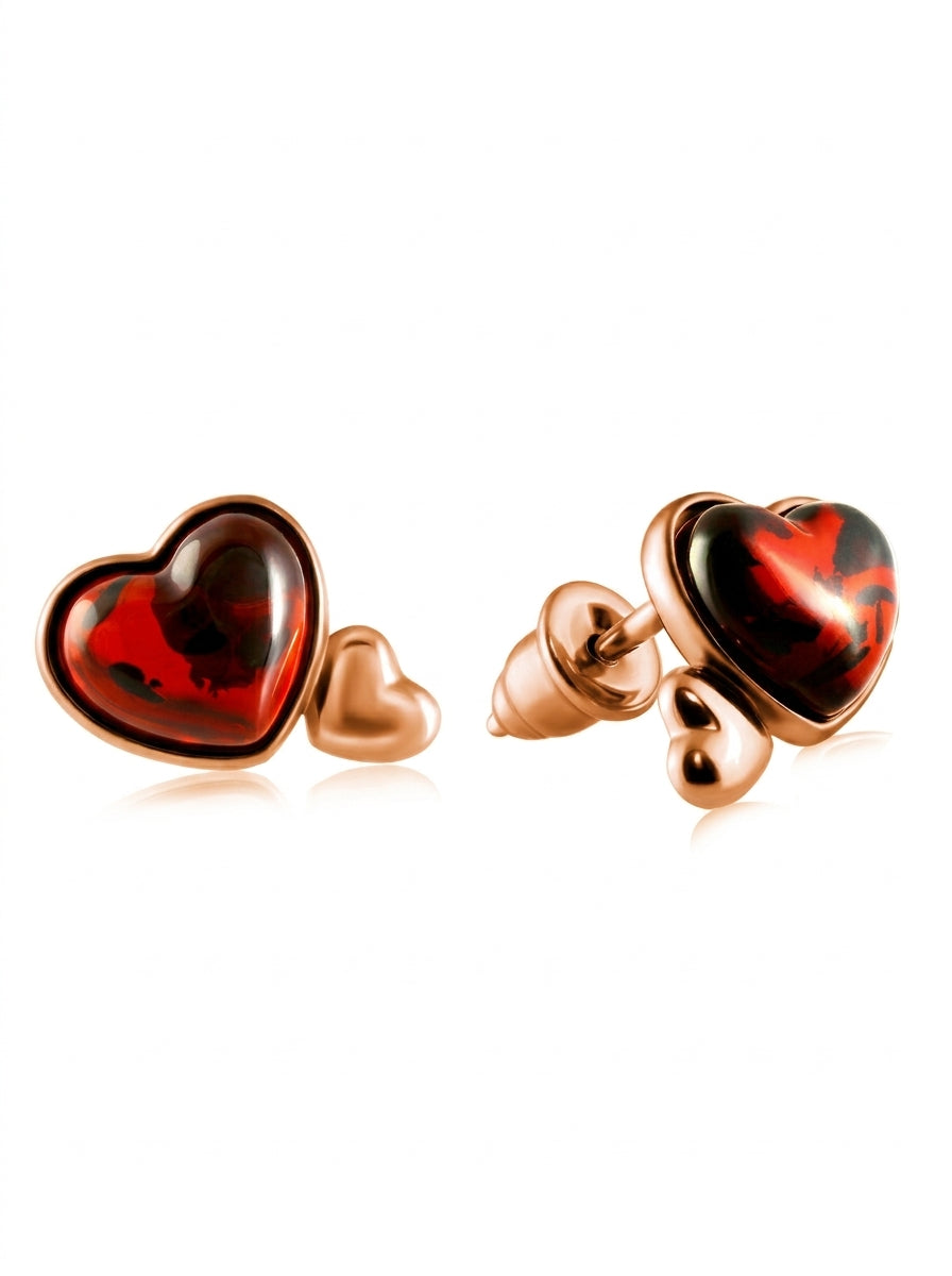 Heart Cognac Amber Silver Stud Earrings — DARVIN (Pre-Order)