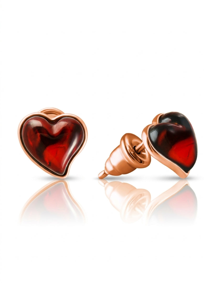 Heart Cognac Amber Silver Stud Earrings — DARVIN (Pre-Order)