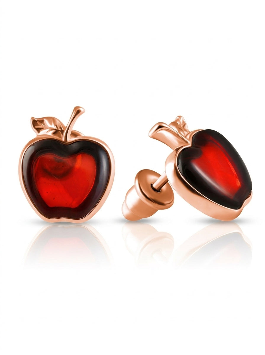 Apple Cognac Amber Silver Stud Earrings — DARVIN (Pre-Order)