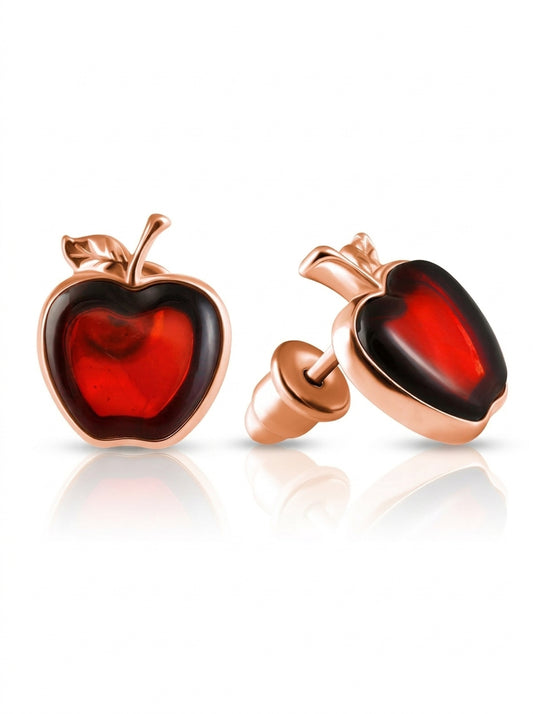 Apple Cognac Amber Silver Stud Earrings — DARVIN (Pre-Order)