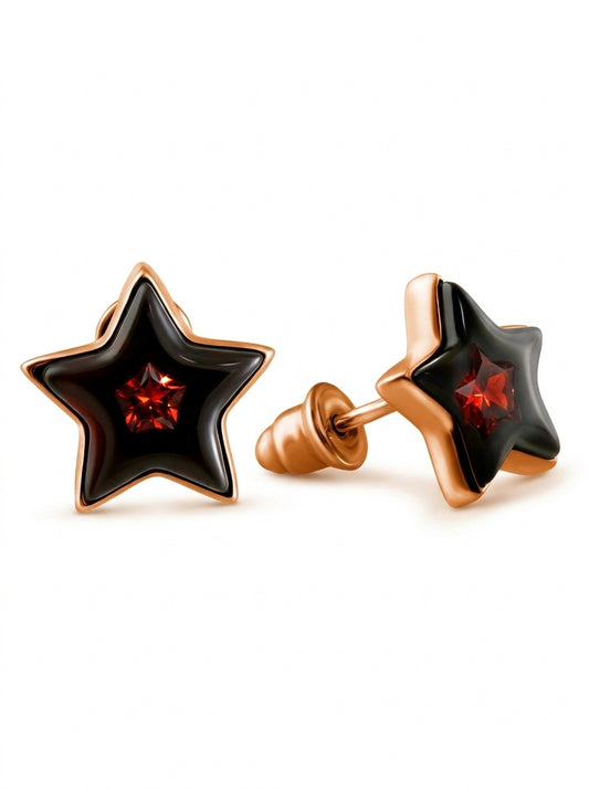 Star Cognac Amber Silver Stud Earrings — DARVIN (Pre-Order)