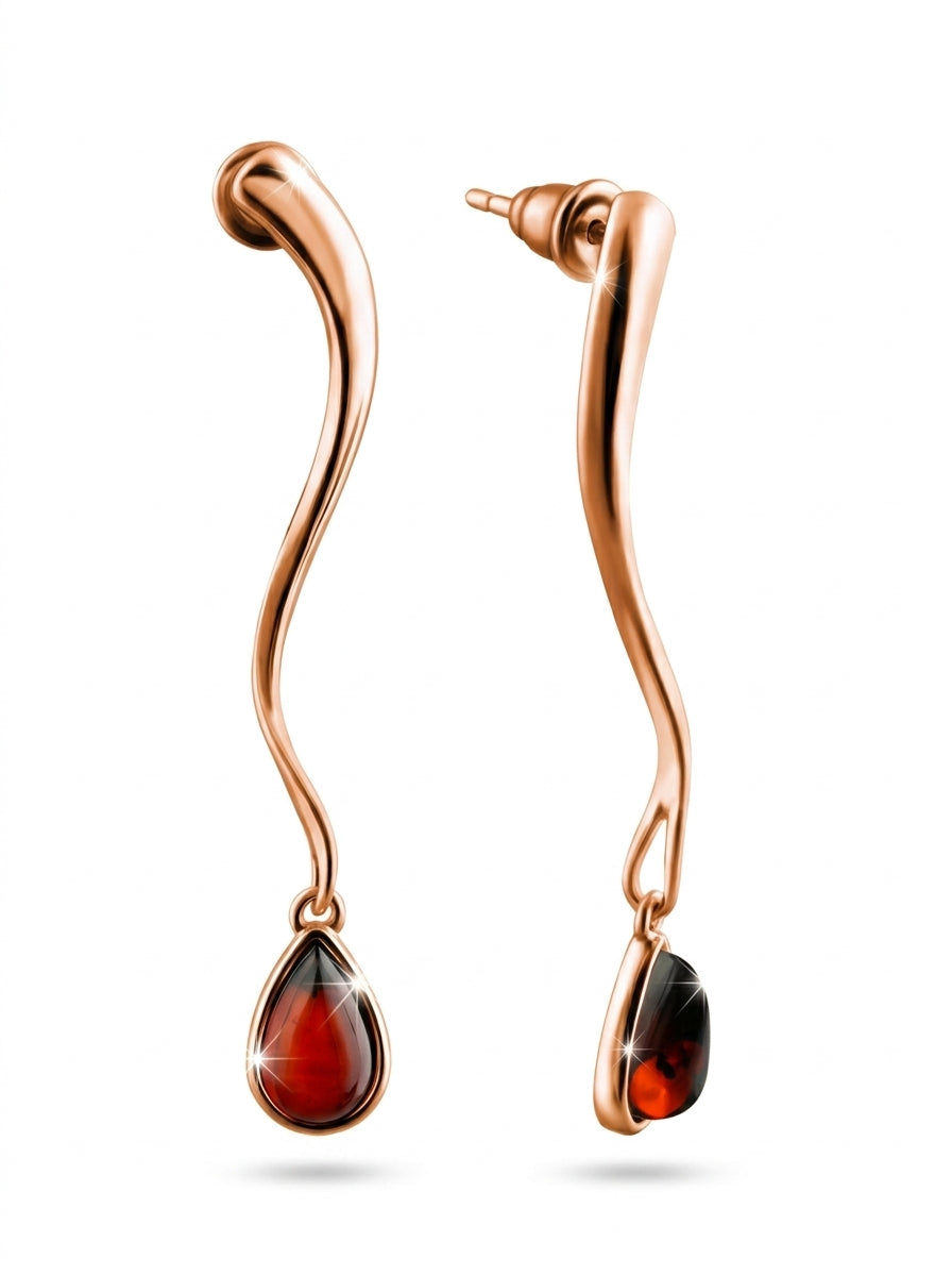 Teardrop Cognac Amber Silver Stud Earrings — DARVIN (Pre-Order)
