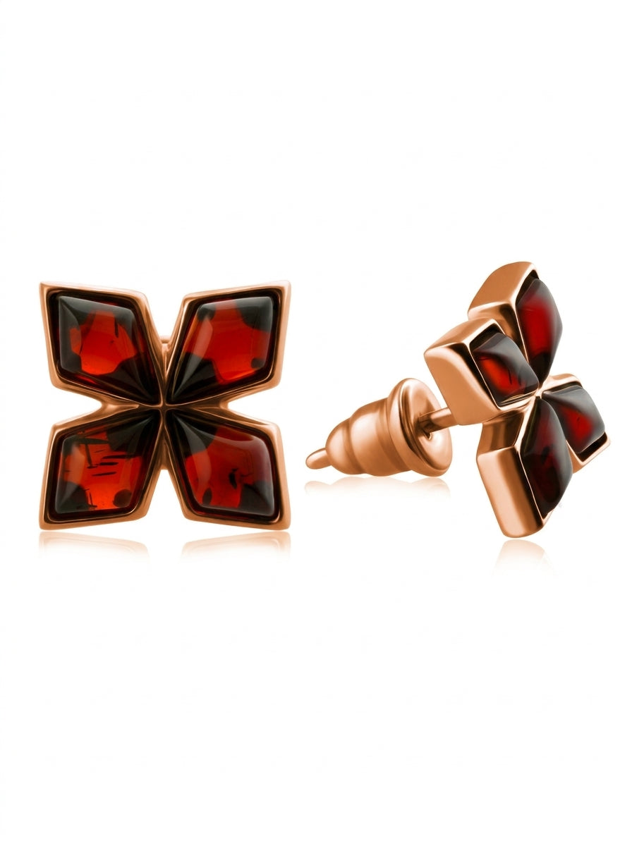 Cognac Amber Silver Stud Earrings — DARVIN (Pre-Order)