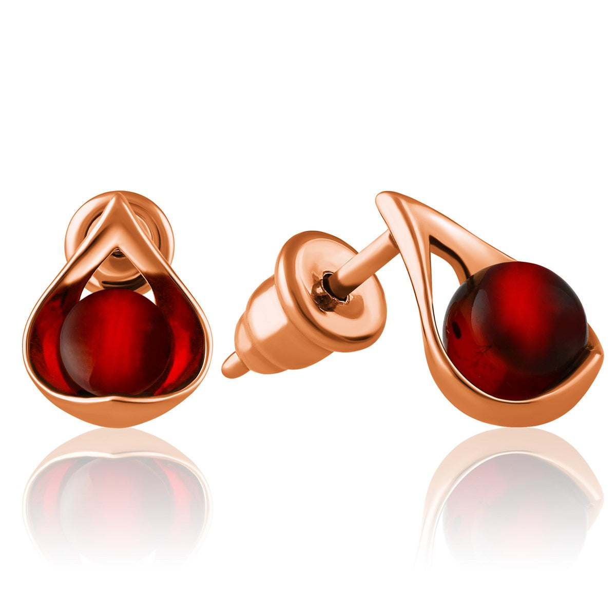 Ball Cognac Amber Silver Stud Earrings — DARVIN (Pre-Order)
