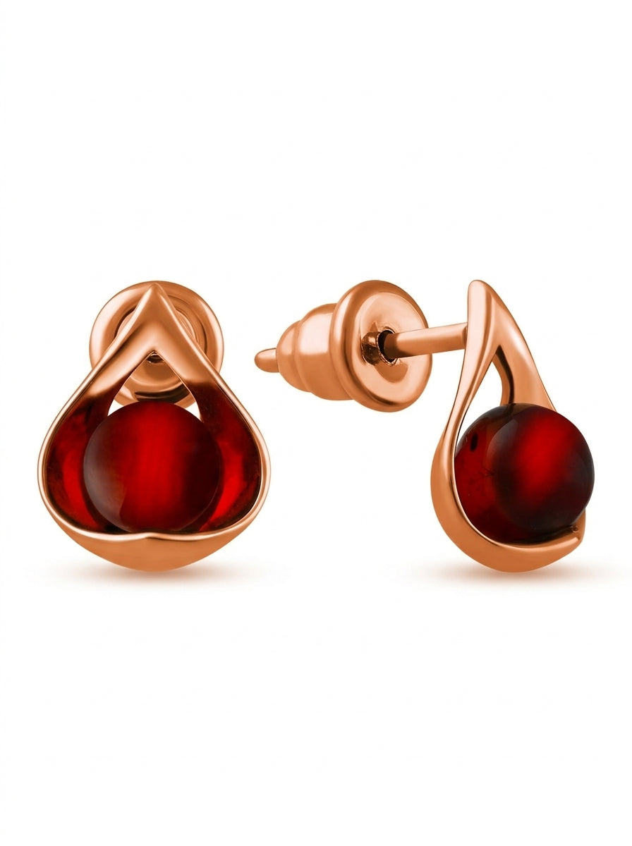 Ball Cognac Amber Silver Stud Earrings — DARVIN (Pre-Order)