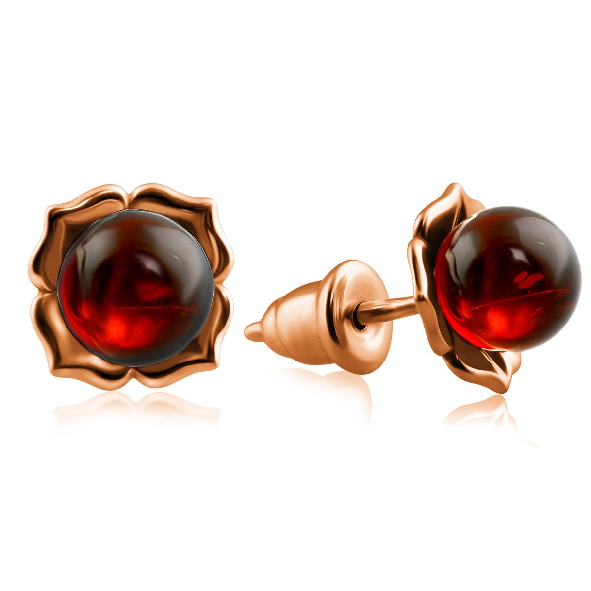Ball Cognac Amber Silver Stud Earrings — DARVIN (Pre-Order)