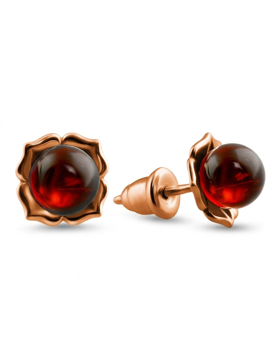 Ball Cognac Amber Silver Stud Earrings — DARVIN (Pre-Order)