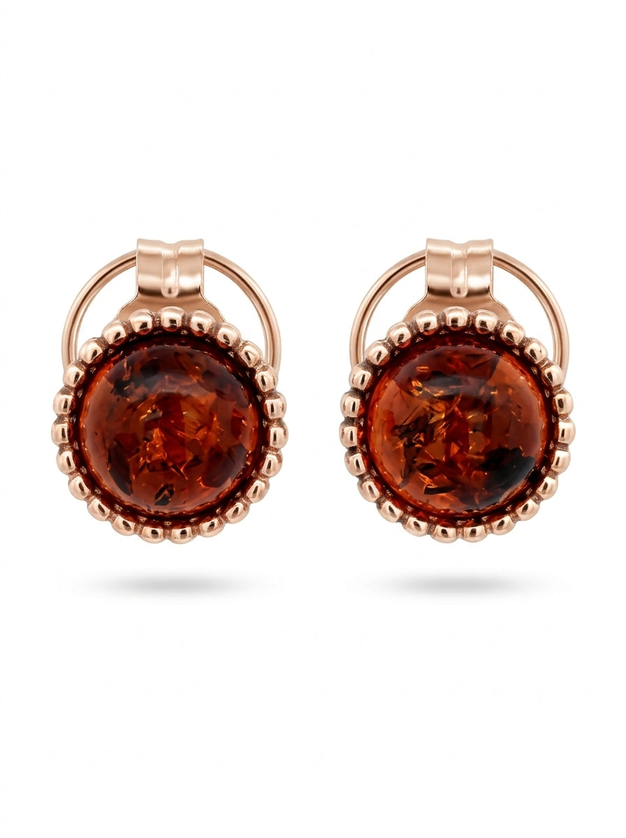 Round Cognac Amber Silver Stud Earrings — DARVIN (Pre-Order)