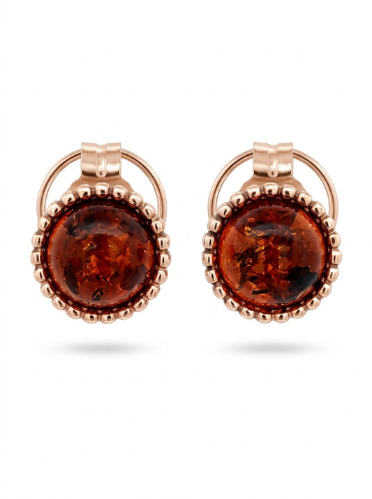 Round Cognac Amber Silver Stud Earrings — DARVIN (Pre-Order)