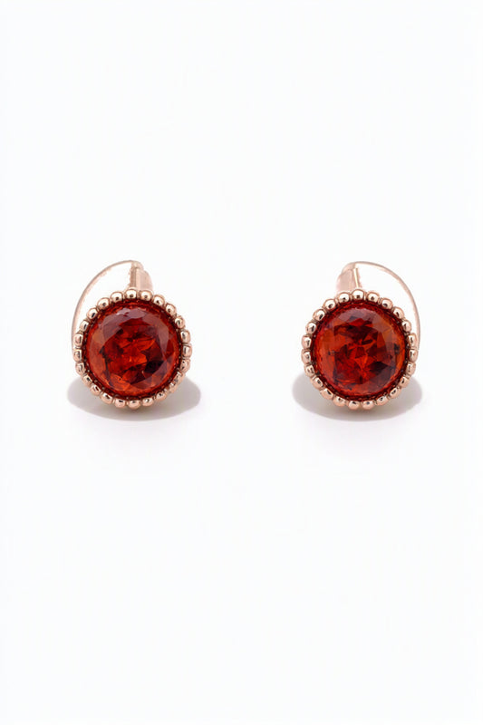 Round Cognac Amber Silver Stud Earrings — DARVIN (Pre-Order)