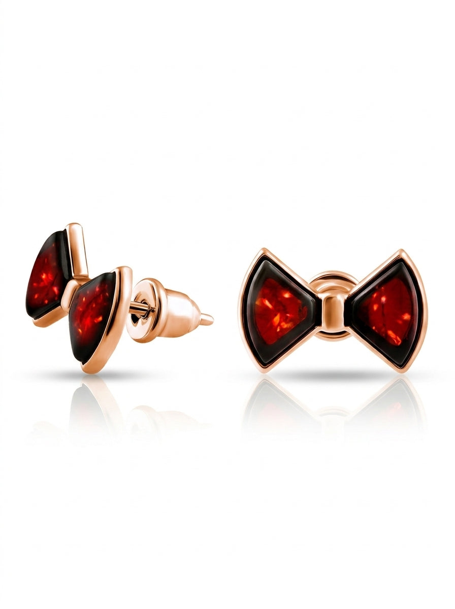 Bow Cognac Amber Silver Stud Earrings — DARVIN (Pre-Order)