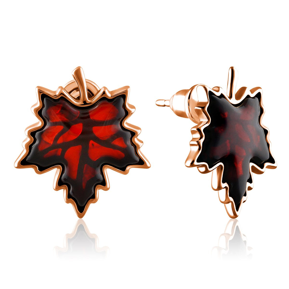 Maple Leaf Cognac Amber Silver Stud Earrings — DARVIN (Pre-Order)