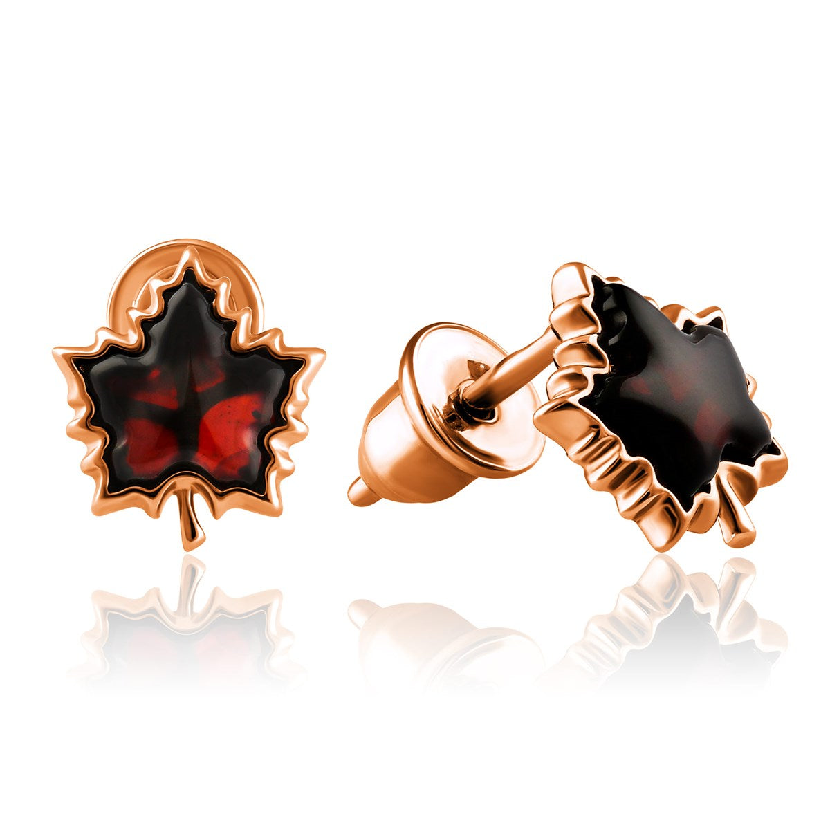 Maple Leaf Cognac Amber Silver Stud Earrings — DARVIN (Pre-Order)