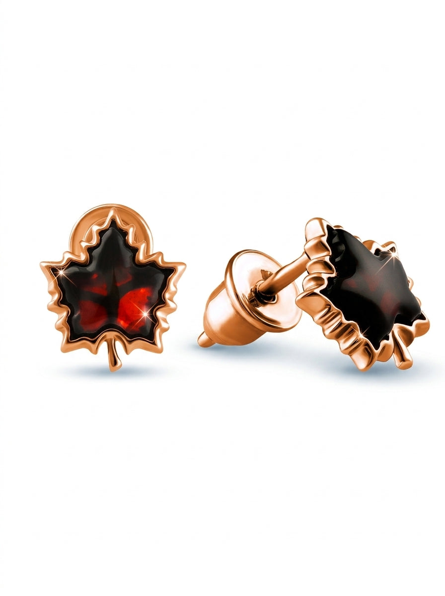 Maple Leaf Cognac Amber Silver Stud Earrings — DARVIN (Pre-Order)