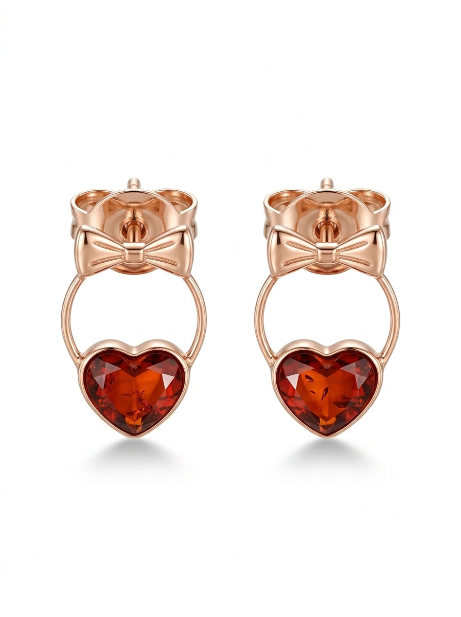 Heart Cognac Amber Silver Stud Earrings — DARVIN (Pre-Order)