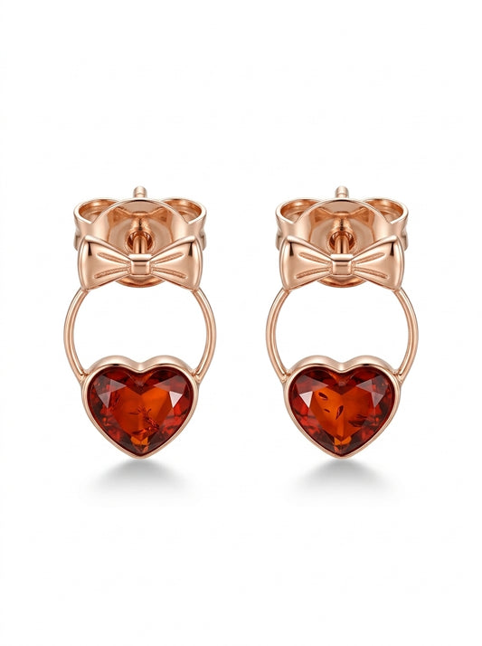 Heart Cognac Amber Silver Stud Earrings — DARVIN (Pre-Order)