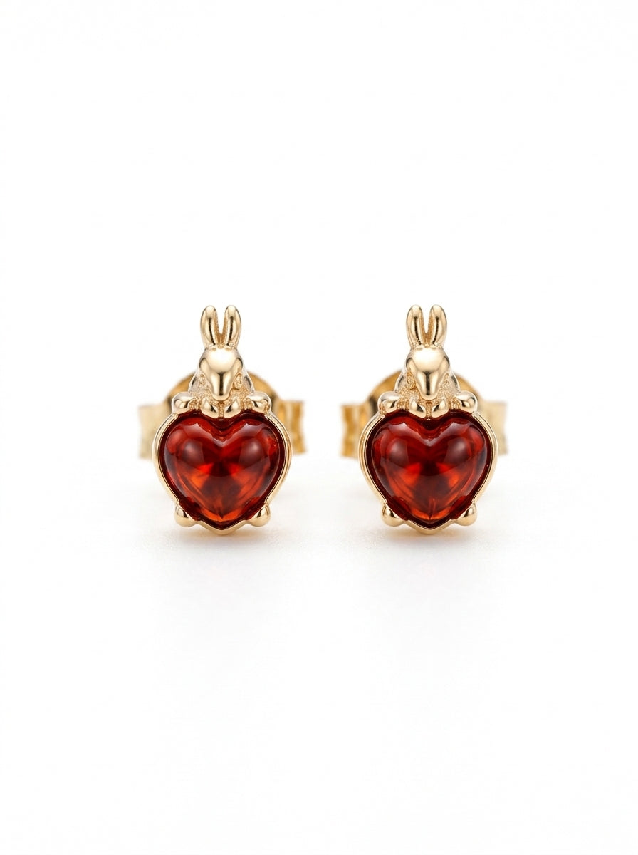 Heart Cognac Amber Silver Stud Earrings — DARVIN (Pre-Order)