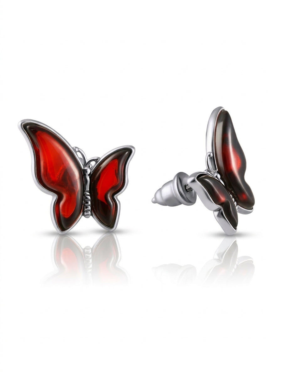 Cognac Amber Silver Stud Earrings — DARVIN (Pre-Order)