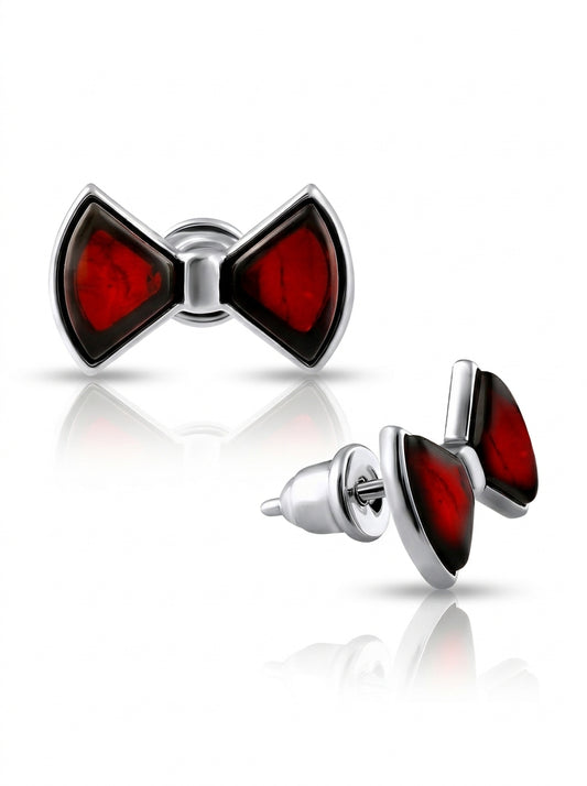 Bow Cognac Amber Silver Stud Earrings — DARVIN (Pre-Order)