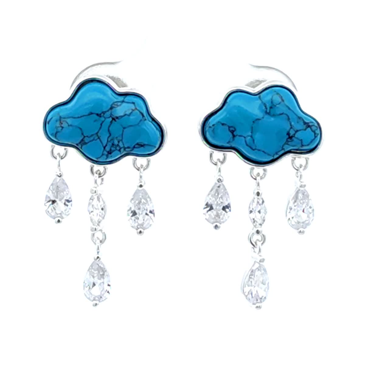 Pear Blue, Colorless Semi-precious stone Silver Stud Earrings — DARVIN (Pre-Order)