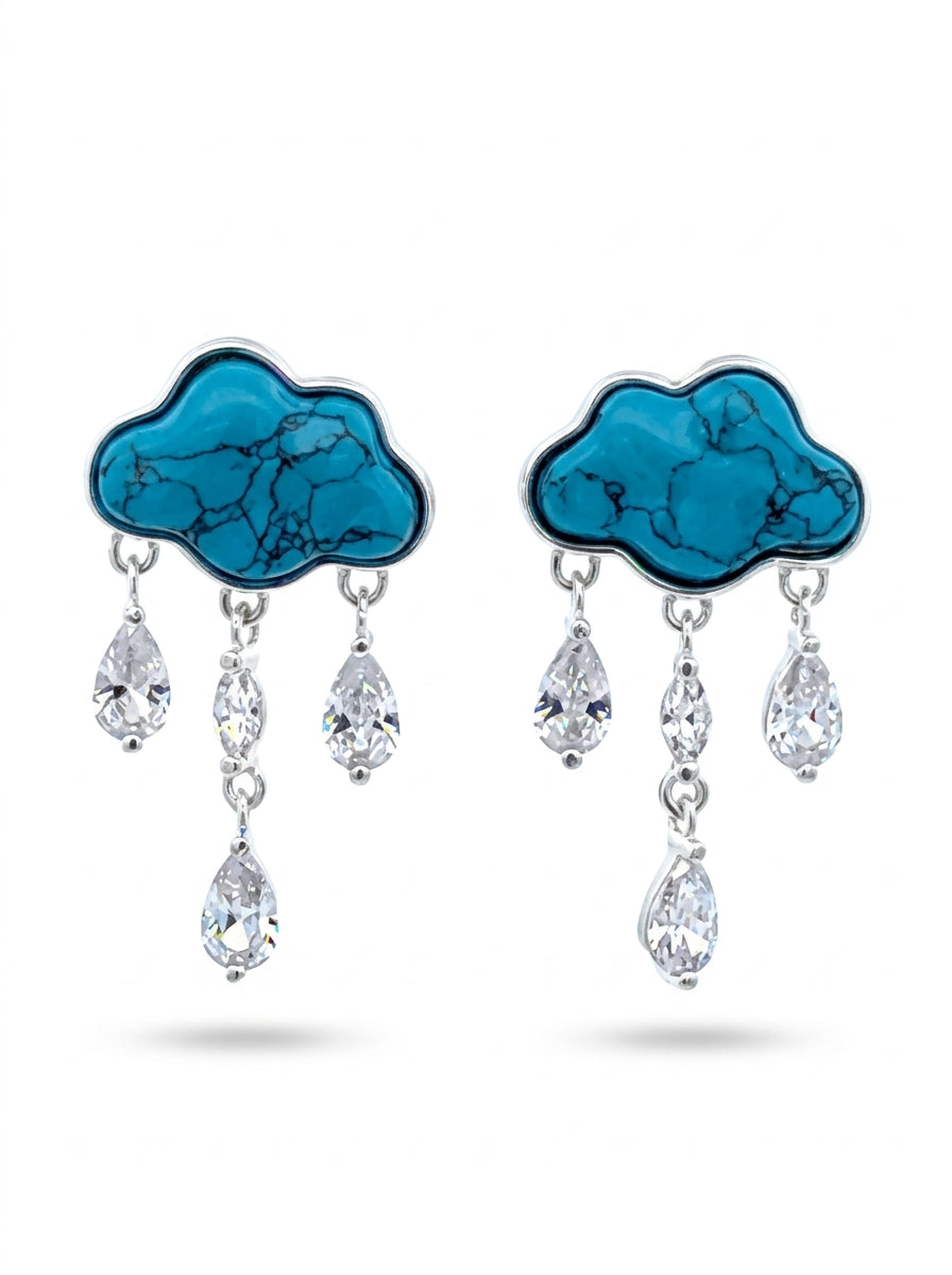 Pear Blue, Colorless Semi-precious stone Silver Stud Earrings — DARVIN (Pre-Order)