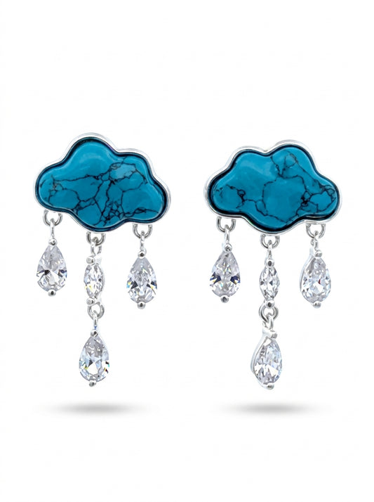 Pear Blue, Colorless Semi-precious stone Silver Stud Earrings — DARVIN (Pre-Order)