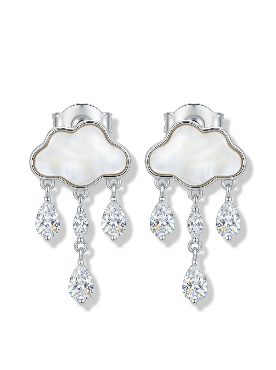 Pear White, Colorless Semi-precious stone Silver Stud Earrings — DARVIN (Pre-Order)