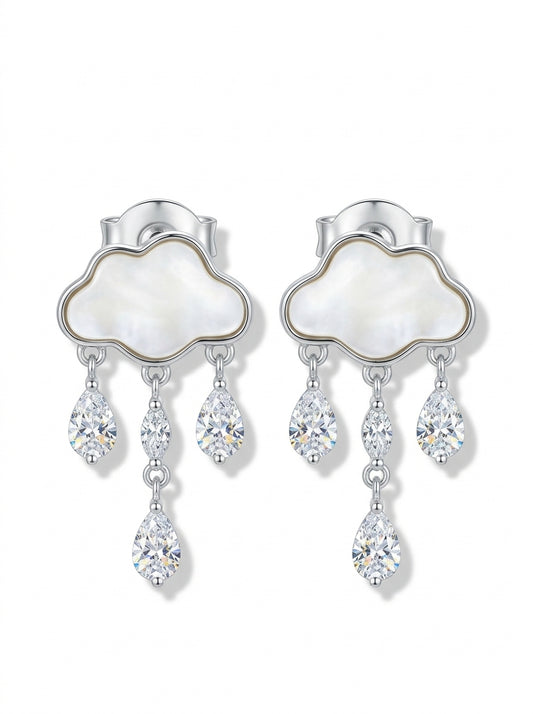 Pear White, Colorless Semi-precious stone Silver Stud Earrings — DARVIN (Pre-Order)