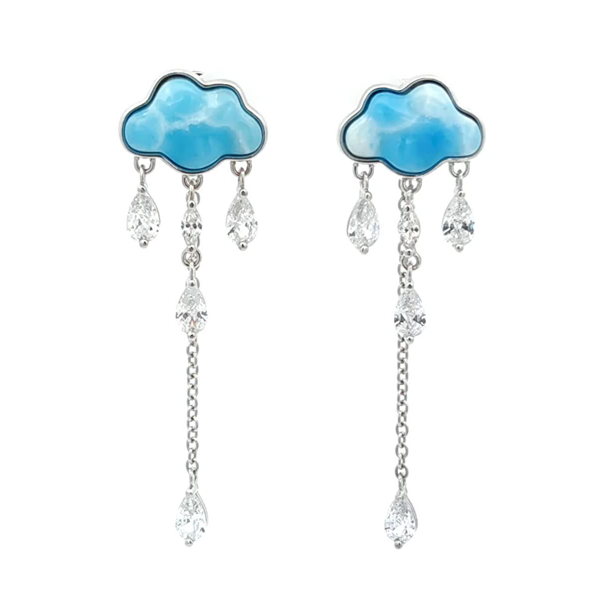 Pear Light Blue, Colorless Semi-precious stone Silver Stud Earrings — DARVIN (Pre-Order)