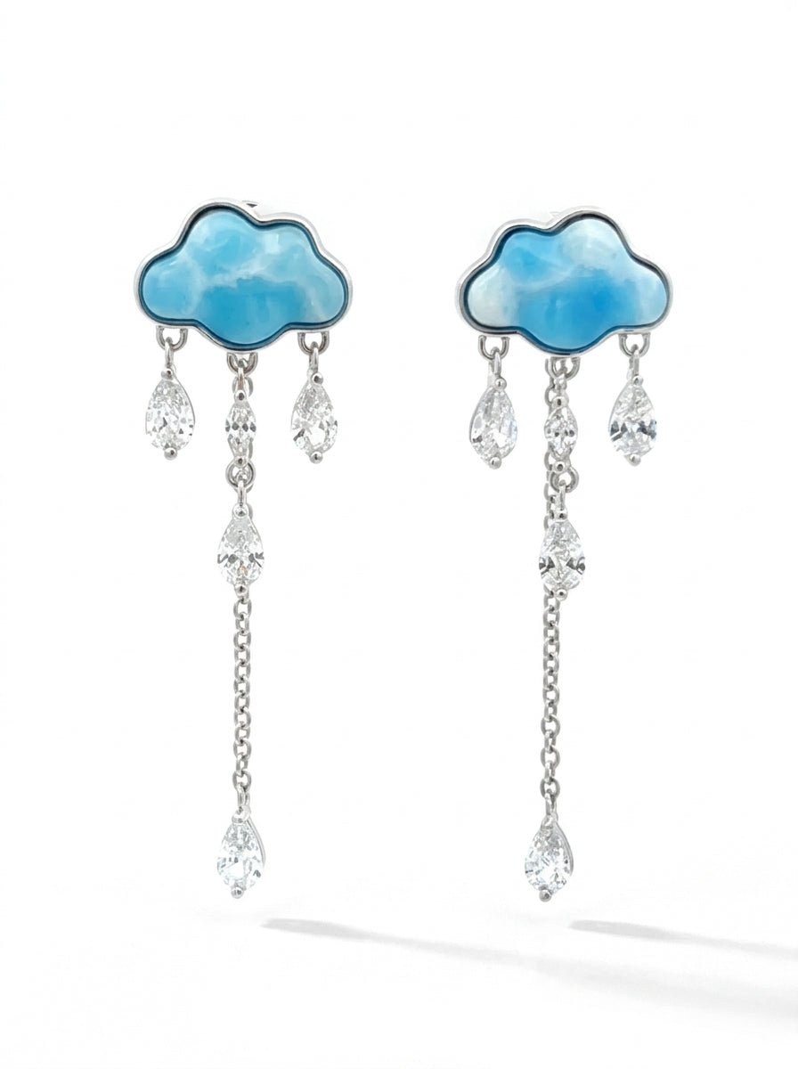 Pear Light Blue, Colorless Semi-precious stone Silver Stud Earrings — DARVIN (Pre-Order)
