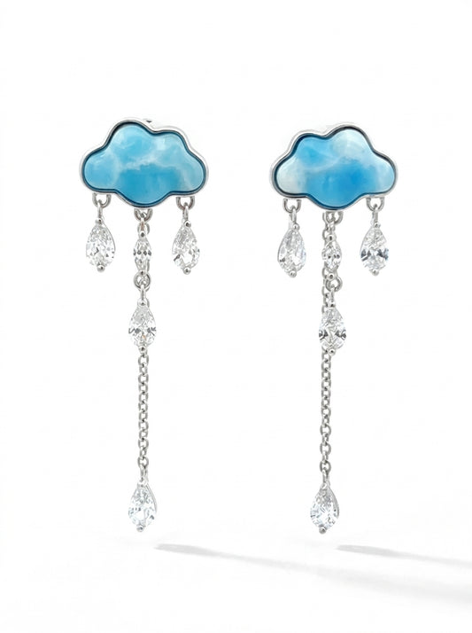 Pear Light Blue, Colorless Semi-precious stone Silver Stud Earrings — DARVIN (Pre-Order)