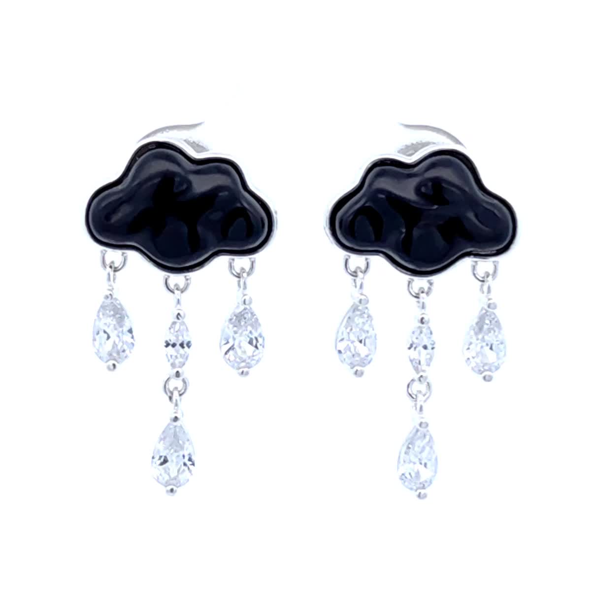 Pear Black, Colorless Semi-precious stone Silver Stud Earrings — DARVIN (Pre-Order)