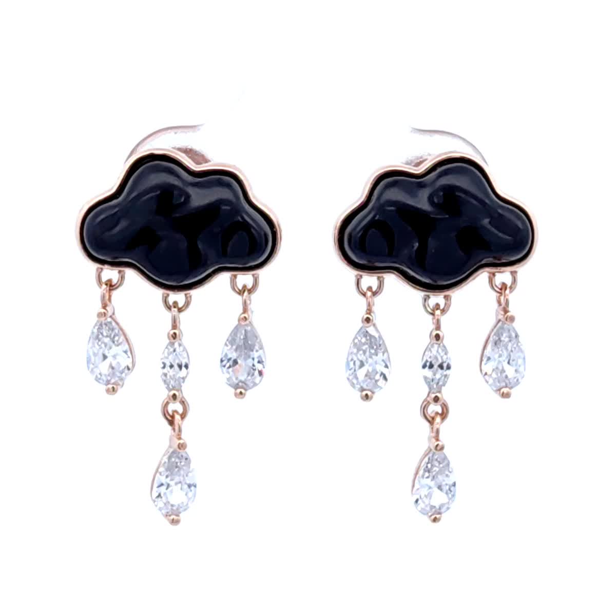Pear Black, Colorless Semi-precious stone Silver Stud Earrings — DARVIN (Pre-Order)