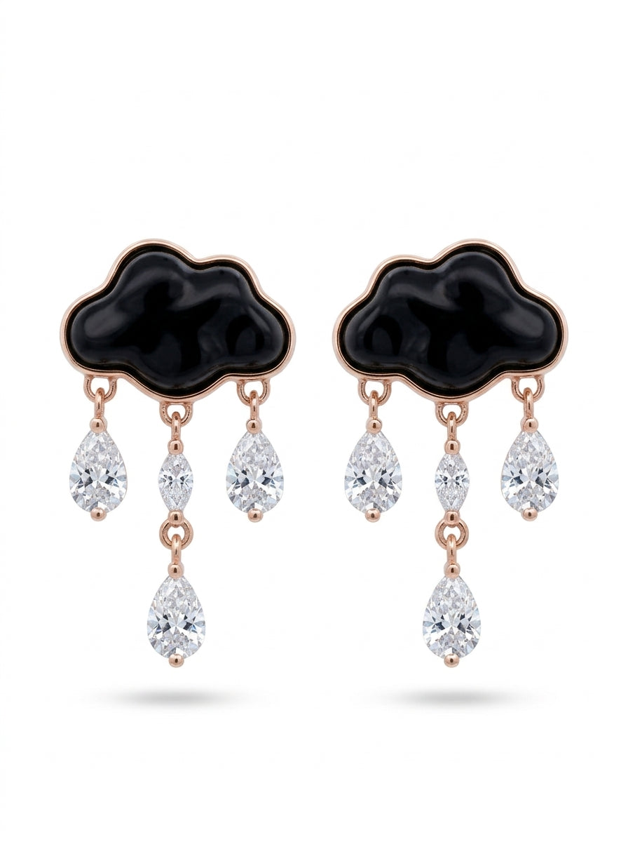 Pear Black, Colorless Semi-precious stone Silver Stud Earrings — DARVIN (Pre-Order)