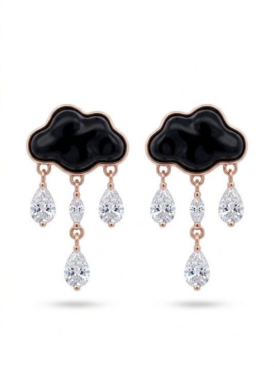 Pear Black, Colorless Semi-precious stone Silver Stud Earrings — DARVIN (Pre-Order)