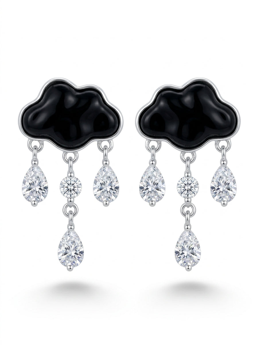 Pear Black, Colorless Semi-precious stone Silver Stud Earrings — DARVIN (Pre-Order)