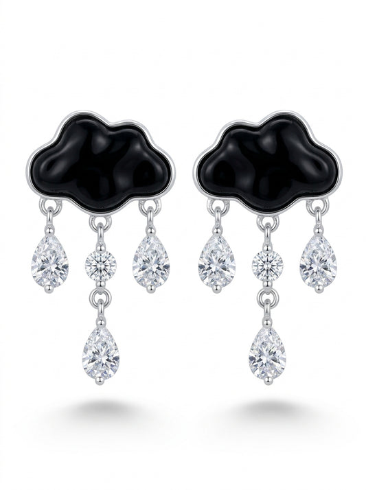 Pear Black, Colorless Semi-precious stone Silver Stud Earrings — DARVIN (Pre-Order)